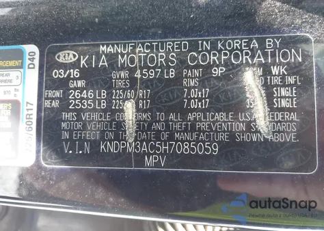 2017 Kia Sportage Lx z USA, uszkodzony, nr VIN KNDPM3AC5H7085059